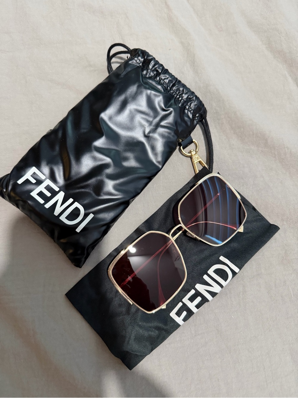 Fendi Gold Frame Sunglasses with Burgundy Lenses